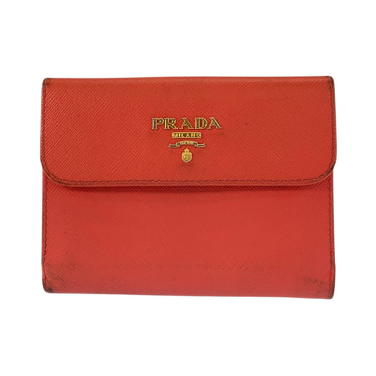 23164
PRADA プラダ ロゴ オレンジ ゴールド金具 レザー 折財布 コンパクトウォレット レディース AB14