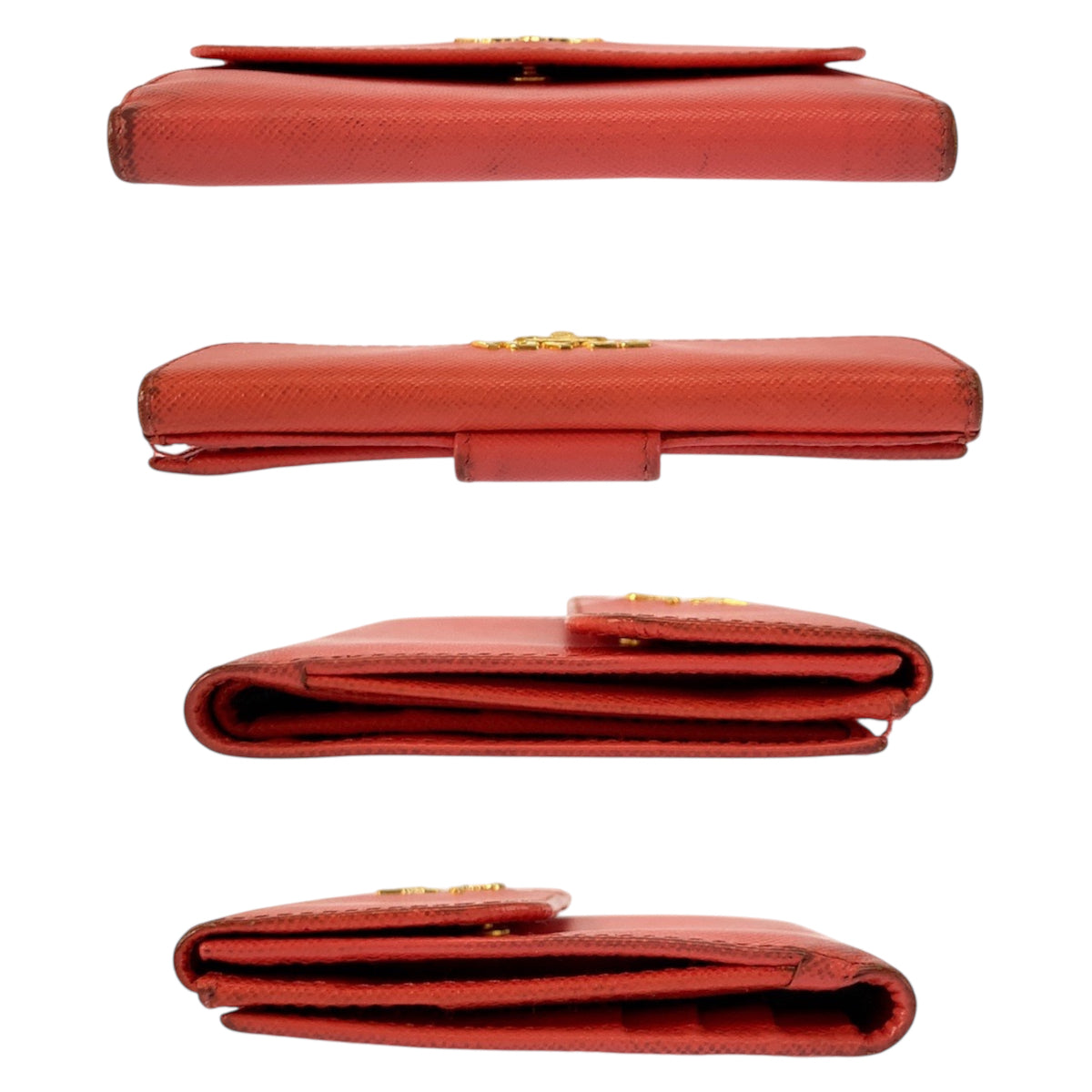 23164
PRADA プラダ ロゴ オレンジ ゴールド金具 レザー 折財布 コンパクトウォレット レディース AB14