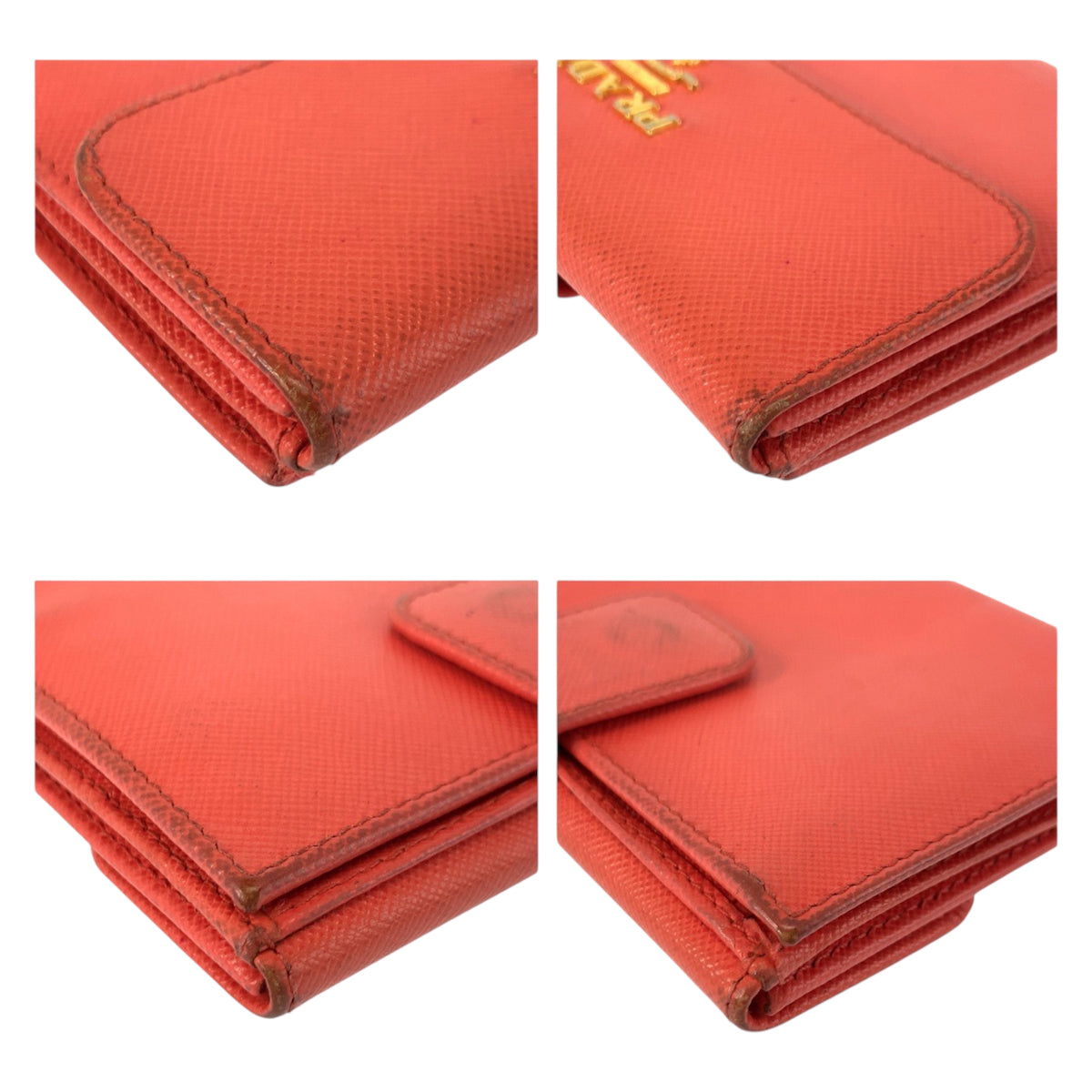 23164
PRADA プラダ ロゴ オレンジ ゴールド金具 レザー 折財布 コンパクトウォレット レディース AB14