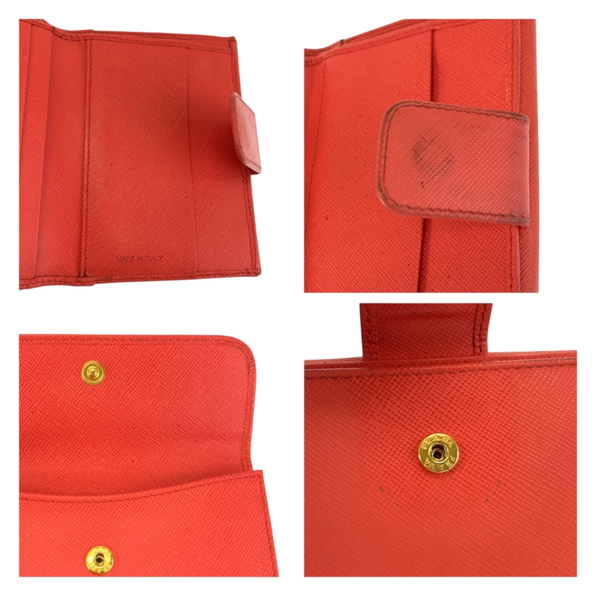 23164
PRADA プラダ ロゴ オレンジ ゴールド金具 レザー 折財布 コンパクトウォレット レディース AB14