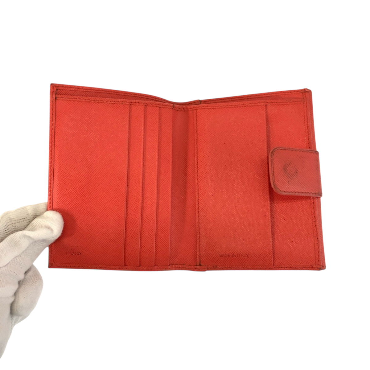 23164
PRADA プラダ ロゴ オレンジ ゴールド金具 レザー 折財布 コンパクトウォレット レディース AB14