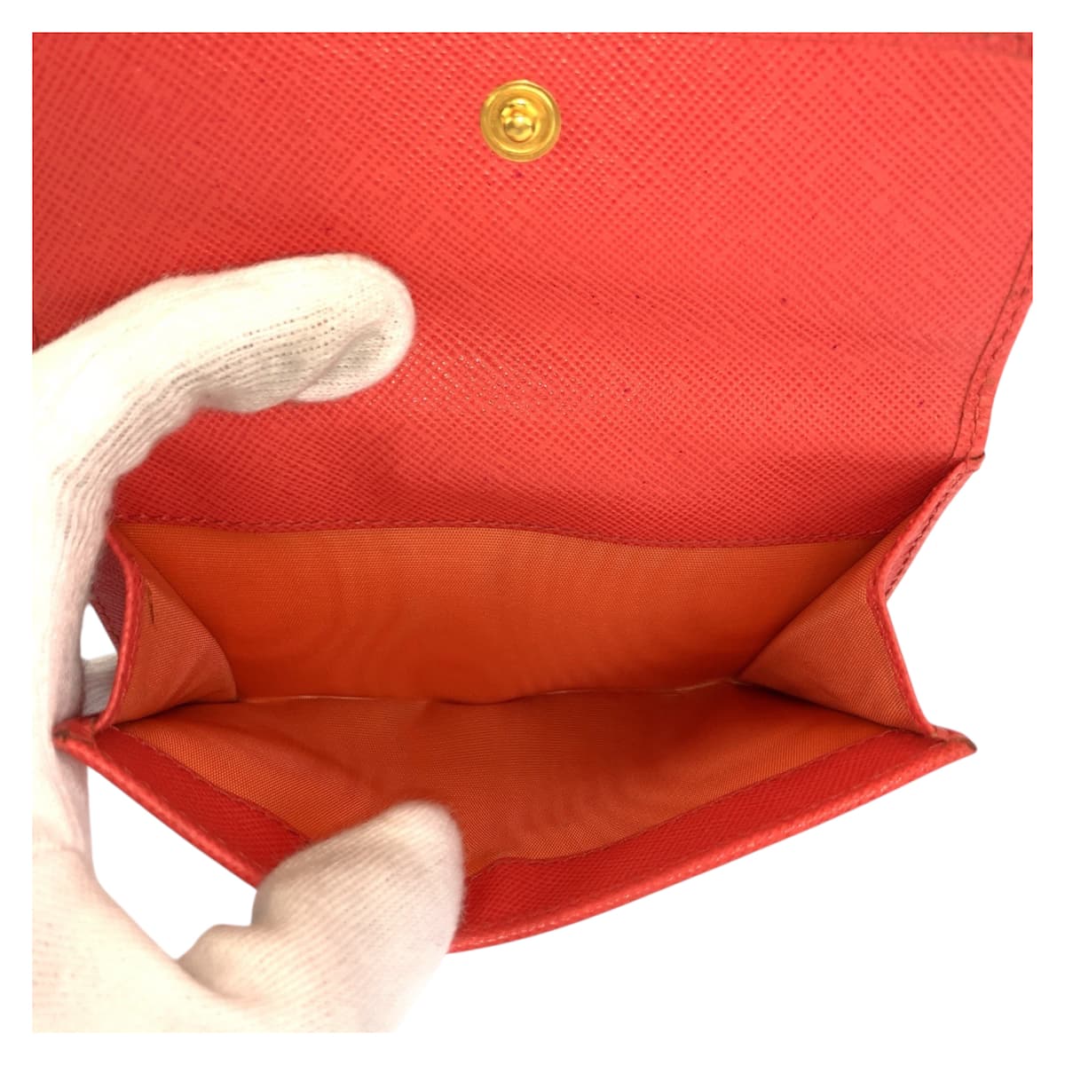 23164
PRADA プラダ ロゴ オレンジ ゴールド金具 レザー 折財布 コンパクトウォレット レディース AB14