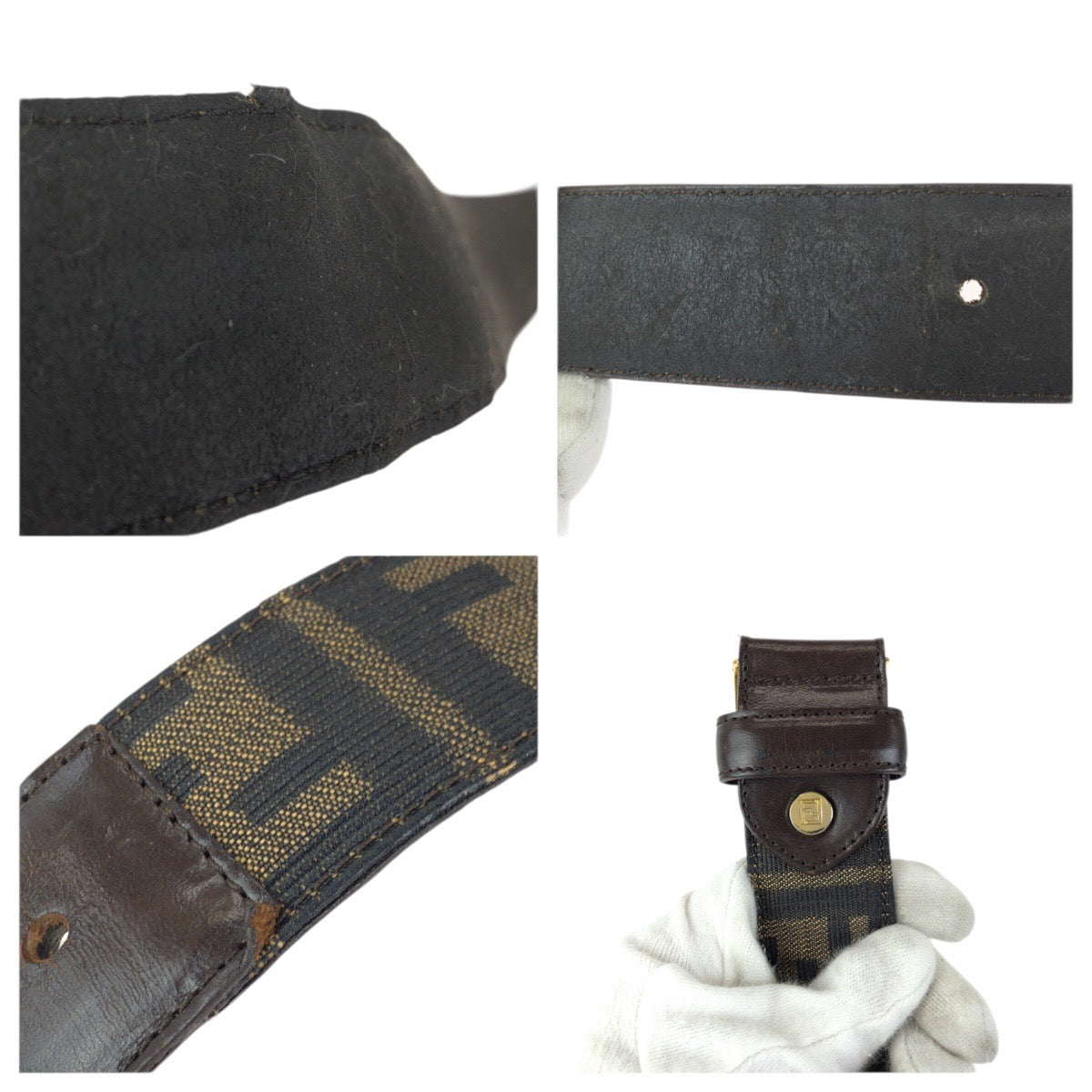 23169
FENDI フェンディ ズッカ FFロゴ サイズ44インチ ダークブラウン ゴールド金具 キャンバス / レザー ベルト レディース ABP20