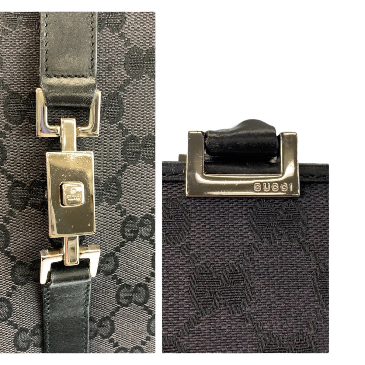 23170
GUCCI グッチ ジャッキー ブラック 黒 シルバー金具 GGキャンバス / レザー 002 1064 トートバッグ ハンドバッグ レディース ABP48