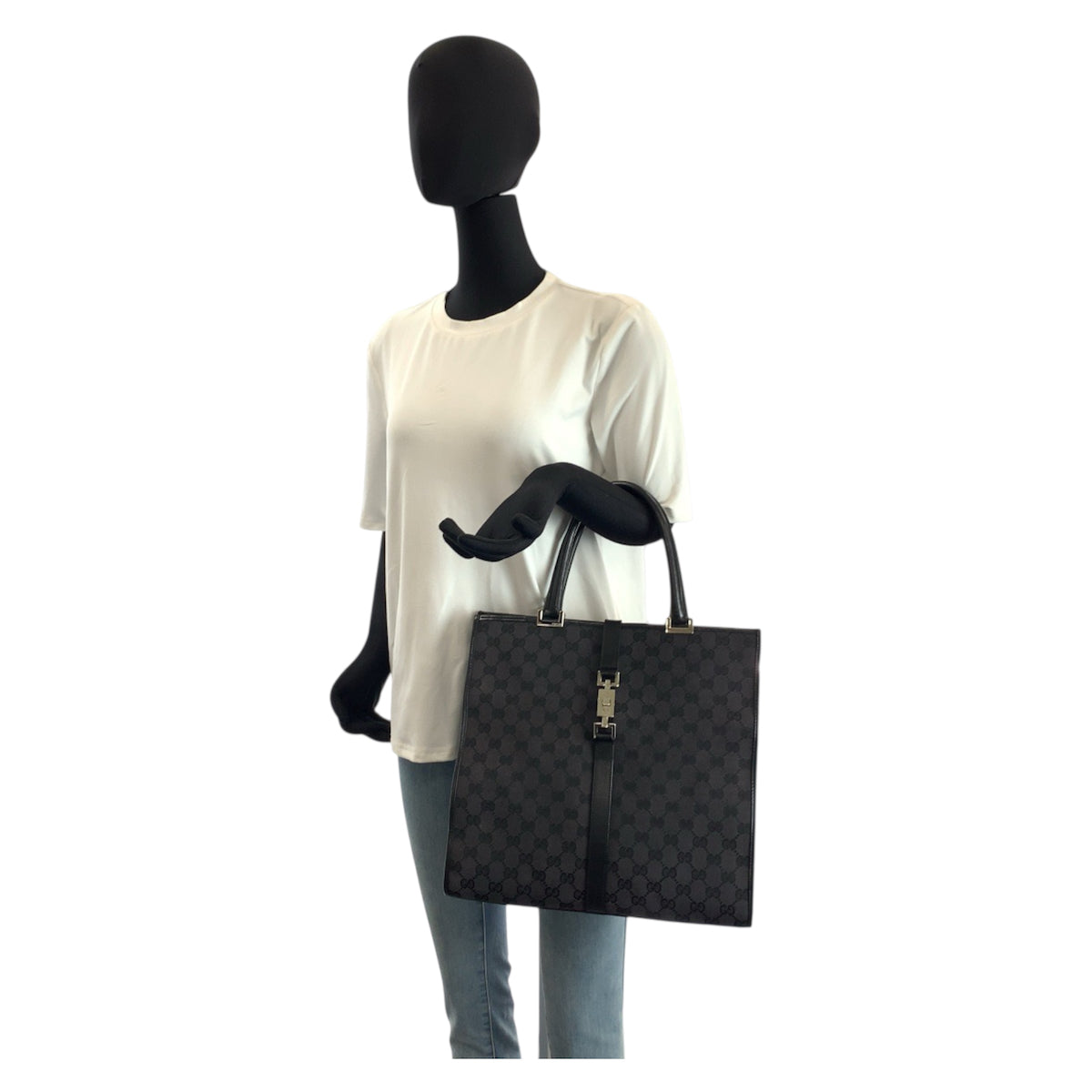 23170
GUCCI グッチ ジャッキー ブラック 黒 シルバー金具 GGキャンバス / レザー 002 1064 トートバッグ ハンドバッグ レディース ABP48