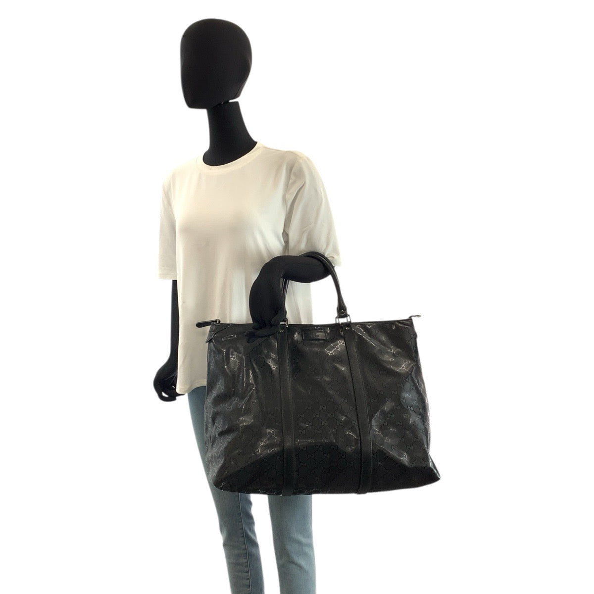 23173
GUCCI グッチ GGインプリメ ブラック 黒 PVC / レザー 201482 トートバッグ ボストンバッグ メンズ ABP56