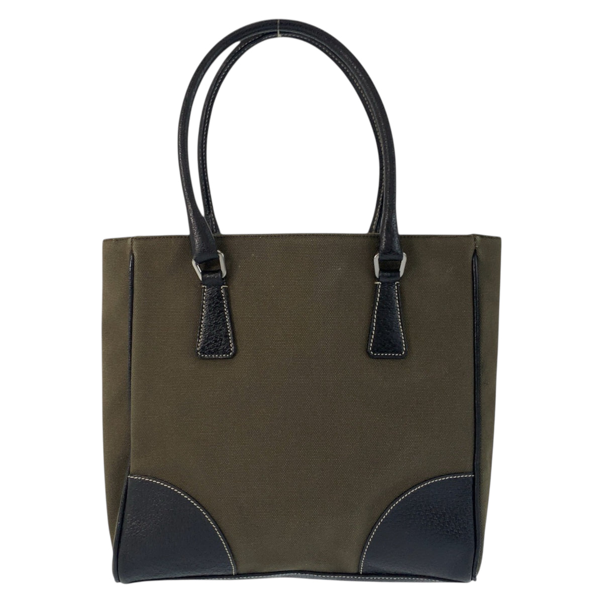 23174
PRADA プラダ 三角ロゴプレート カーキ ブラック シルバー金具 キャンバス / レザー トートバッグ ハンドバッグ レディース ABP28