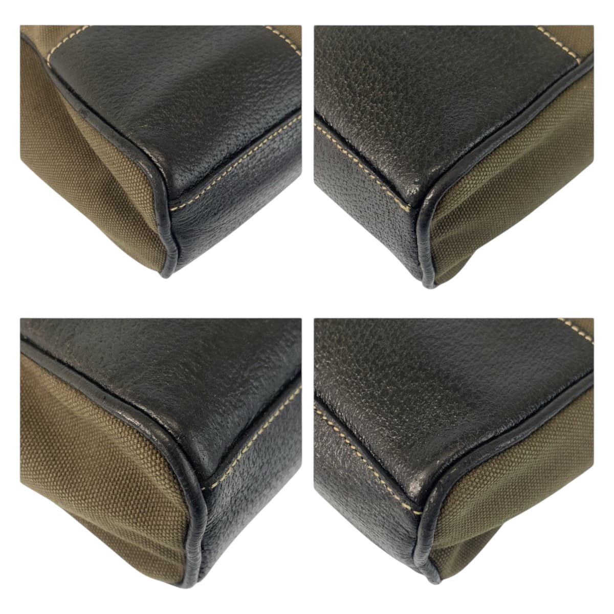23174
PRADA プラダ 三角ロゴプレート カーキ ブラック シルバー金具 キャンバス / レザー トートバッグ ハンドバッグ レディース ABP28