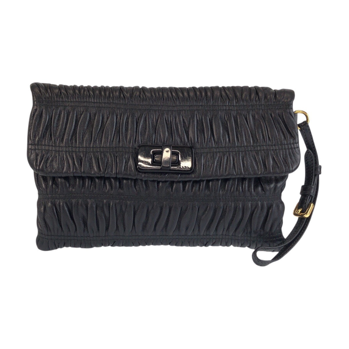 23175
PRADA プラダ ブラック 黒 ゴールド金具 レザー 53 クラッチバッグ ポーチ レディース ABP28
