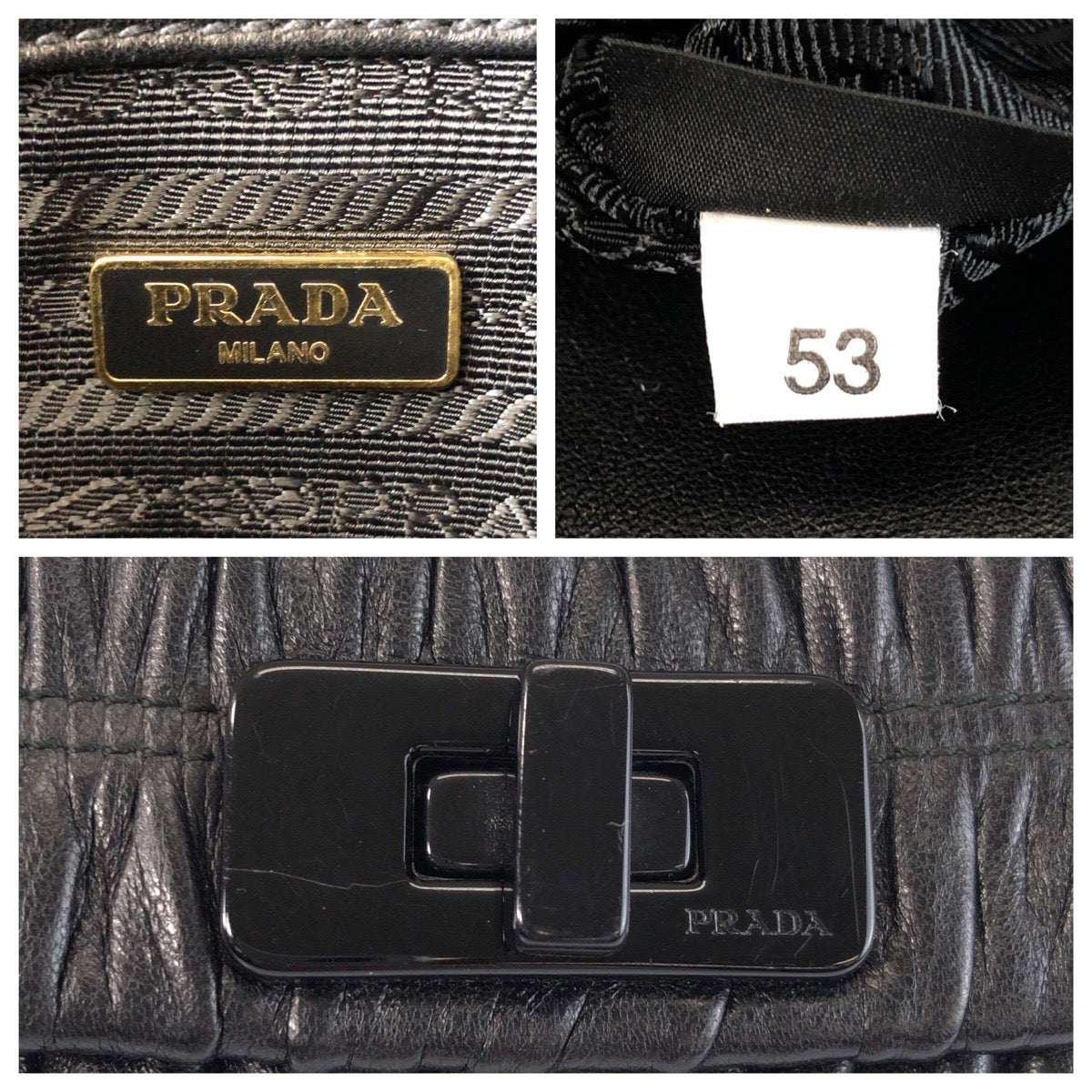 23175
PRADA プラダ ブラック 黒 ゴールド金具 レザー 53 クラッチバッグ ポーチ レディース ABP28