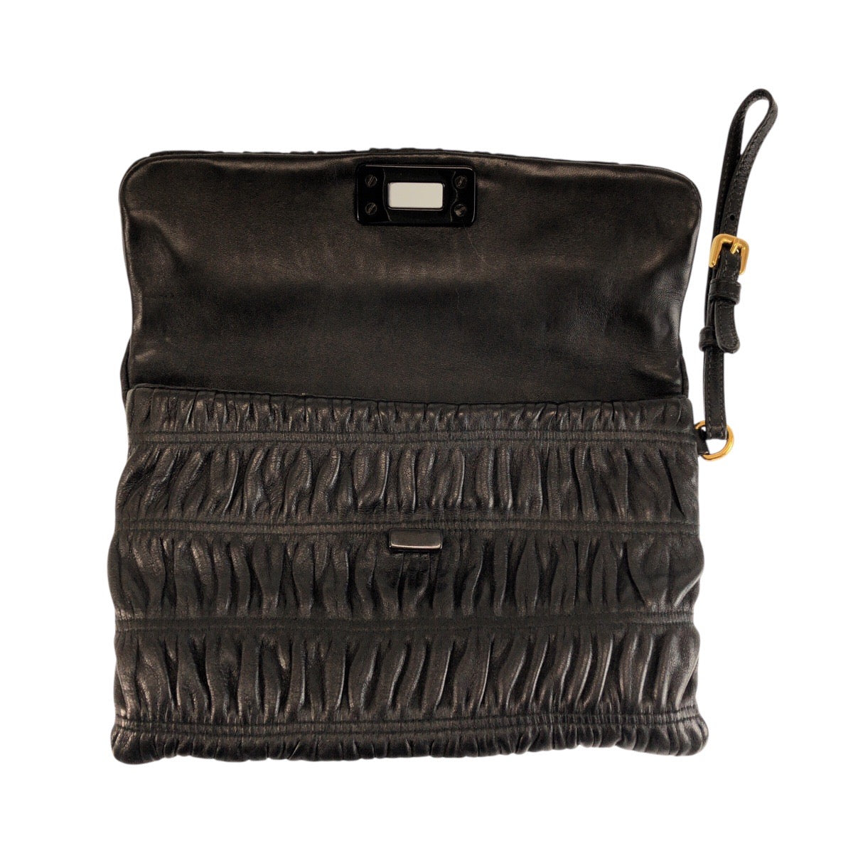 23175
PRADA プラダ ブラック 黒 ゴールド金具 レザー 53 クラッチバッグ ポーチ レディース ABP28