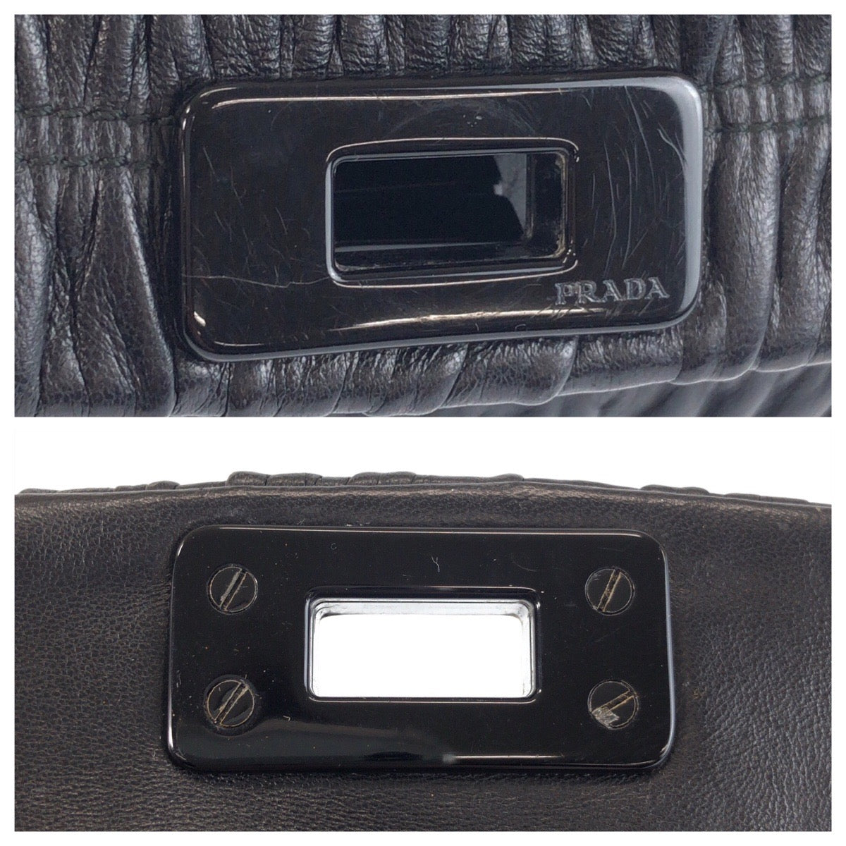 23175
PRADA プラダ ブラック 黒 ゴールド金具 レザー 53 クラッチバッグ ポーチ レディース ABP28