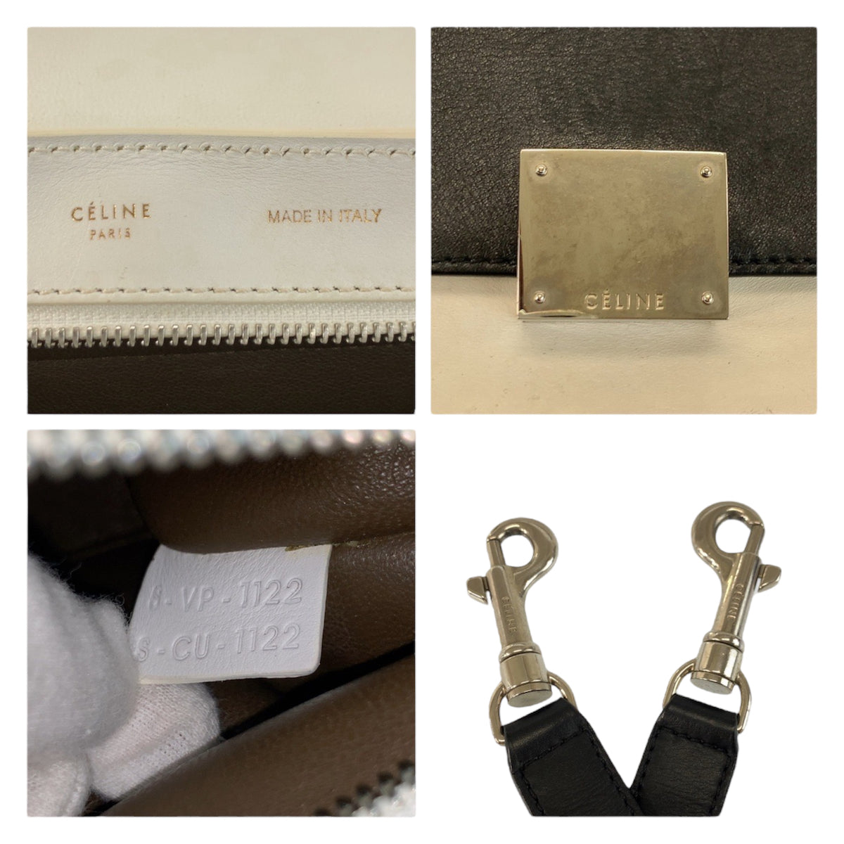 23179
CELINE セリーヌ トラペーズ ブラック ホワイト カーキ レザー / スウェード S-VP-1122 ハンドバッグ ショルダーバッグ 2way レディース AB42