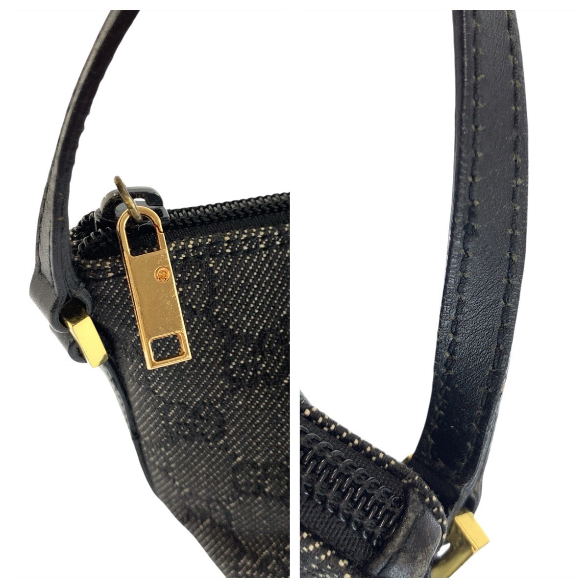 23180
GUCCI グッチ ブラック 黒 ゴールド金具 GGキャンバス / レザー 07198 ハンドバッグ アクセサリーポーチ レディース AB24