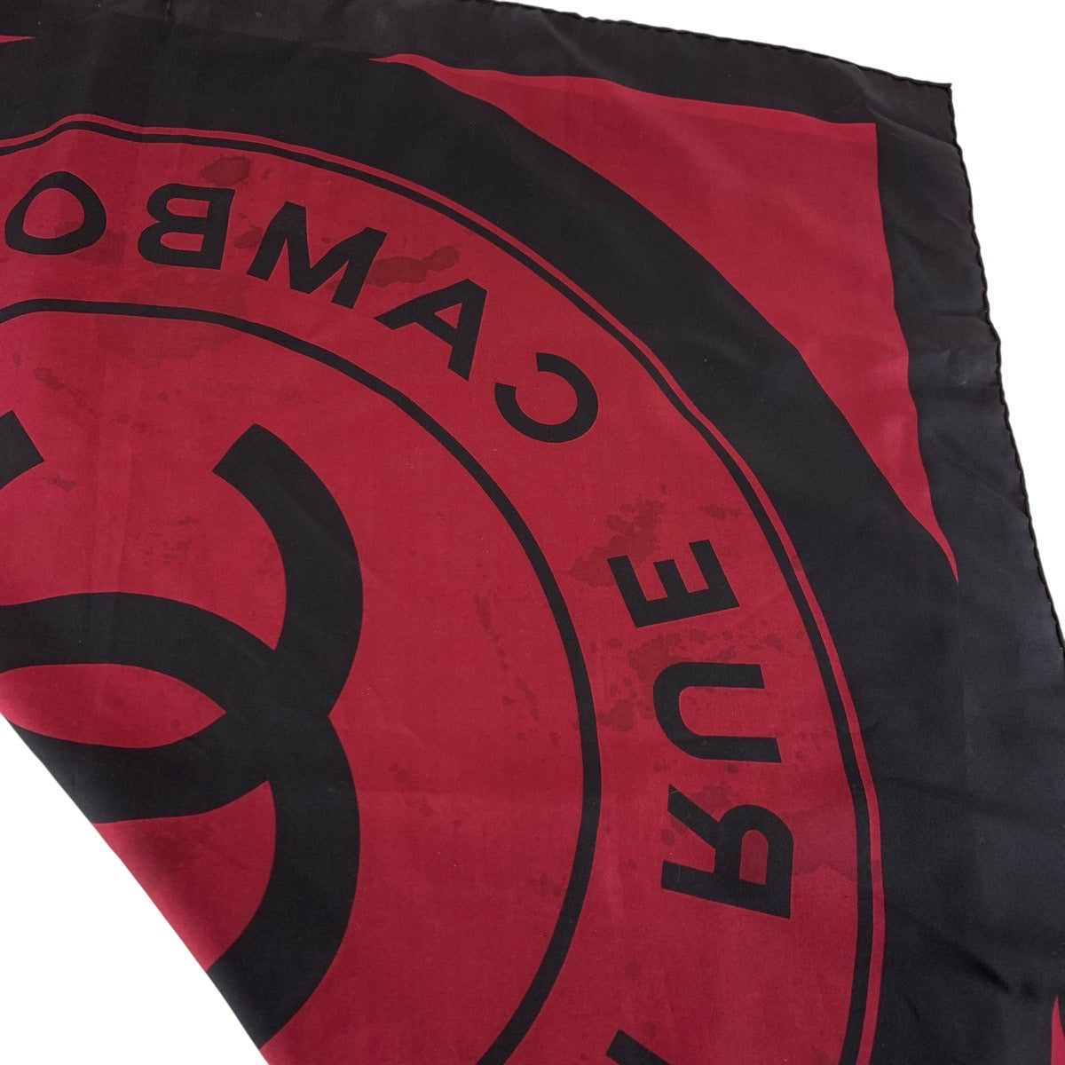 23181
CHANEL シャネル ヴィンテージ 31 RUE CAMBON ココマーク ワインレッド ブラック シルク スカーフ レディース AB42