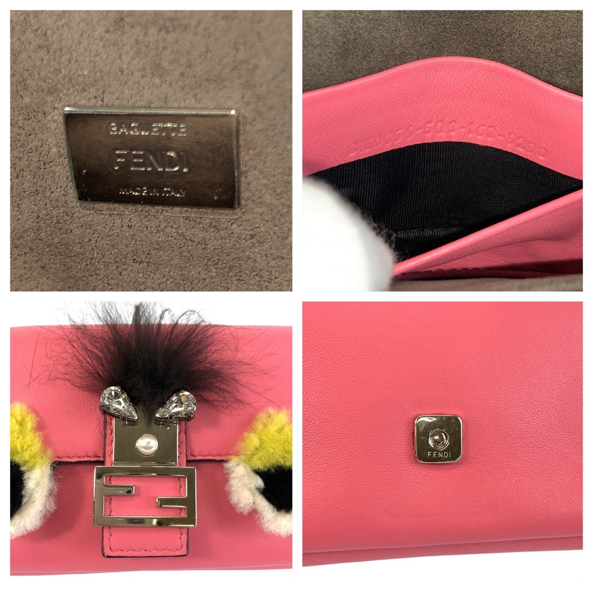 23189
FENDI フェンディ モンスター マイクロバゲット ピンク シルバー金具 レザー 8M0854 ショルダーバッグ ハンドバッグ レディース A54