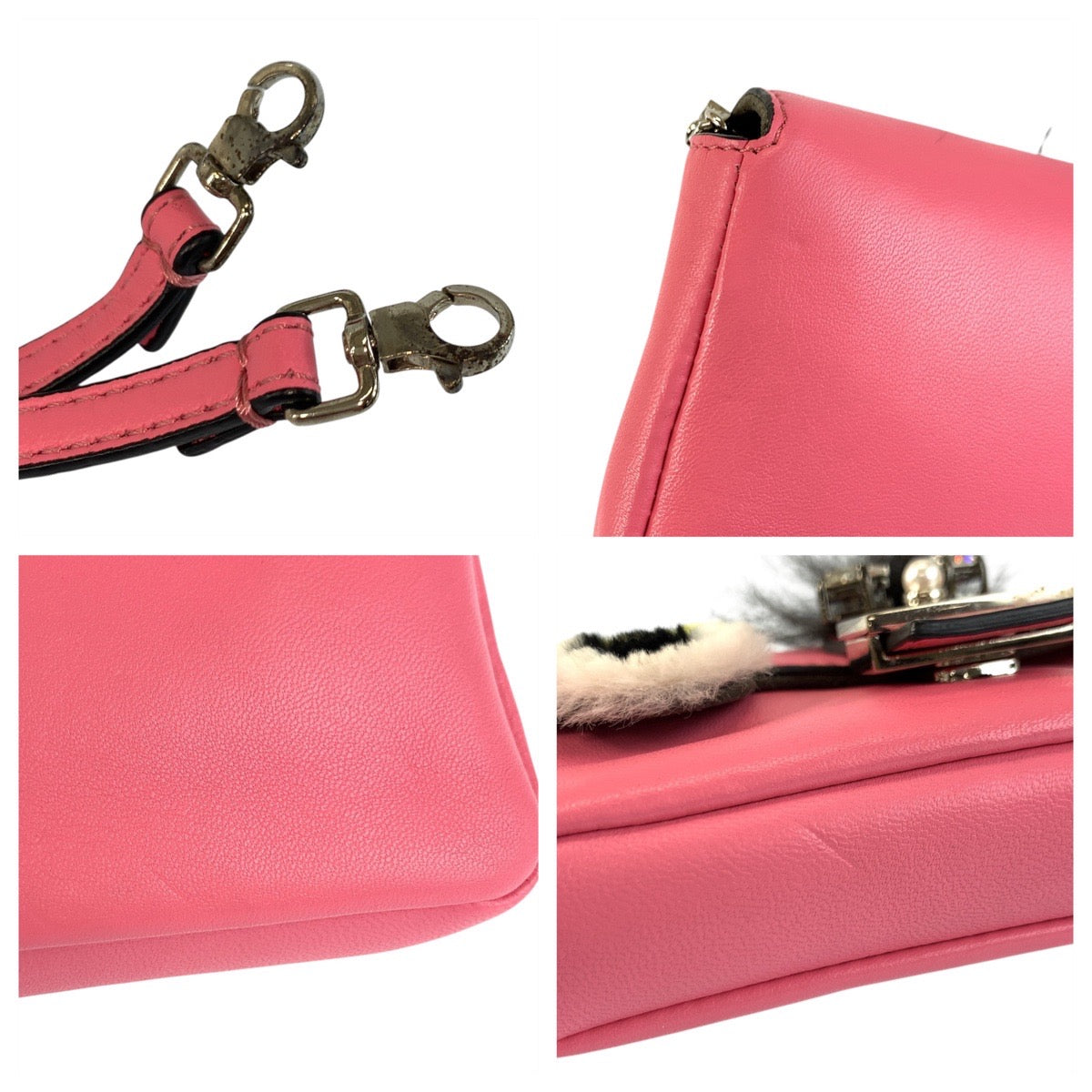 23189
FENDI フェンディ モンスター マイクロバゲット ピンク シルバー金具 レザー 8M0854 ショルダーバッグ ハンドバッグ レディース A54