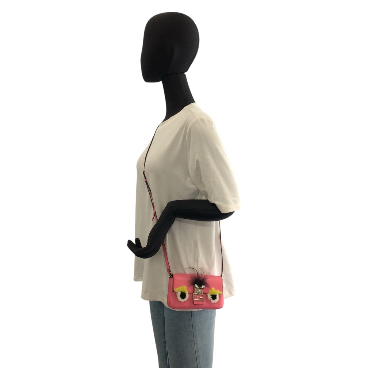 23189
FENDI フェンディ モンスター マイクロバゲット ピンク シルバー金具 レザー 8M0854 ショルダーバッグ ハンドバッグ レディース A54