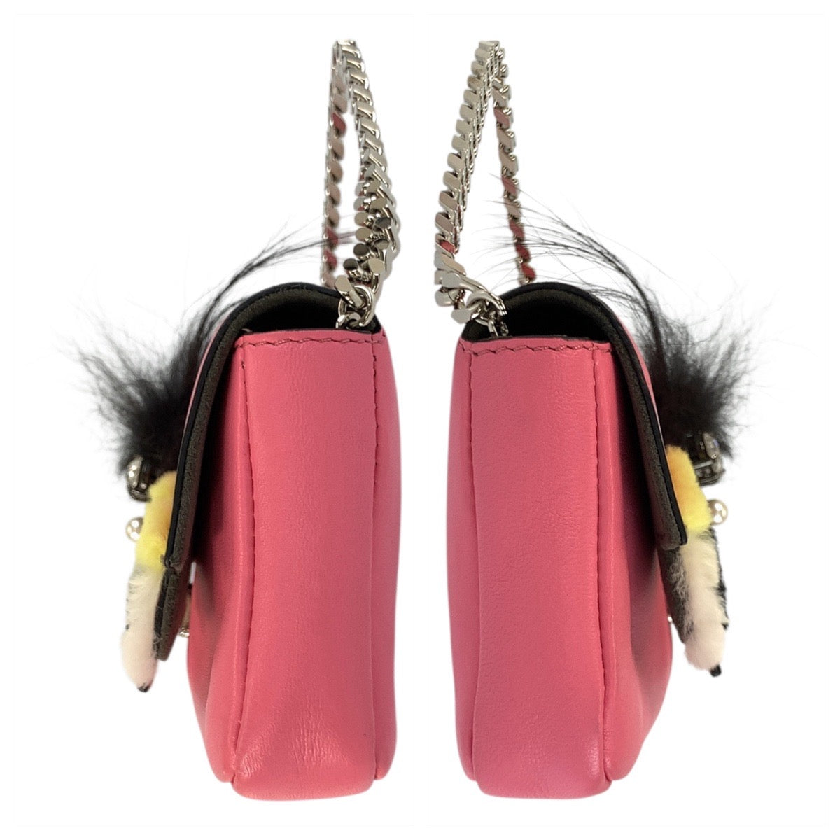 23189
FENDI フェンディ モンスター マイクロバゲット ピンク シルバー金具 レザー 8M0854 ショルダーバッグ ハンドバッグ レディース A54