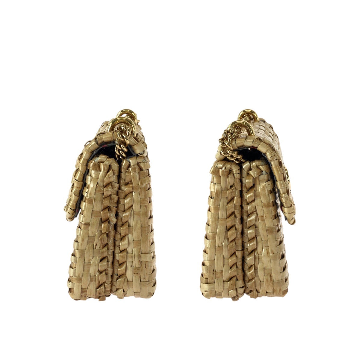 23198
GUCCI グッチ ウィッカー ベージュ ゴールド金具 ラタン 524829 チェーンショルダーバッグ ポシェット レディース A98