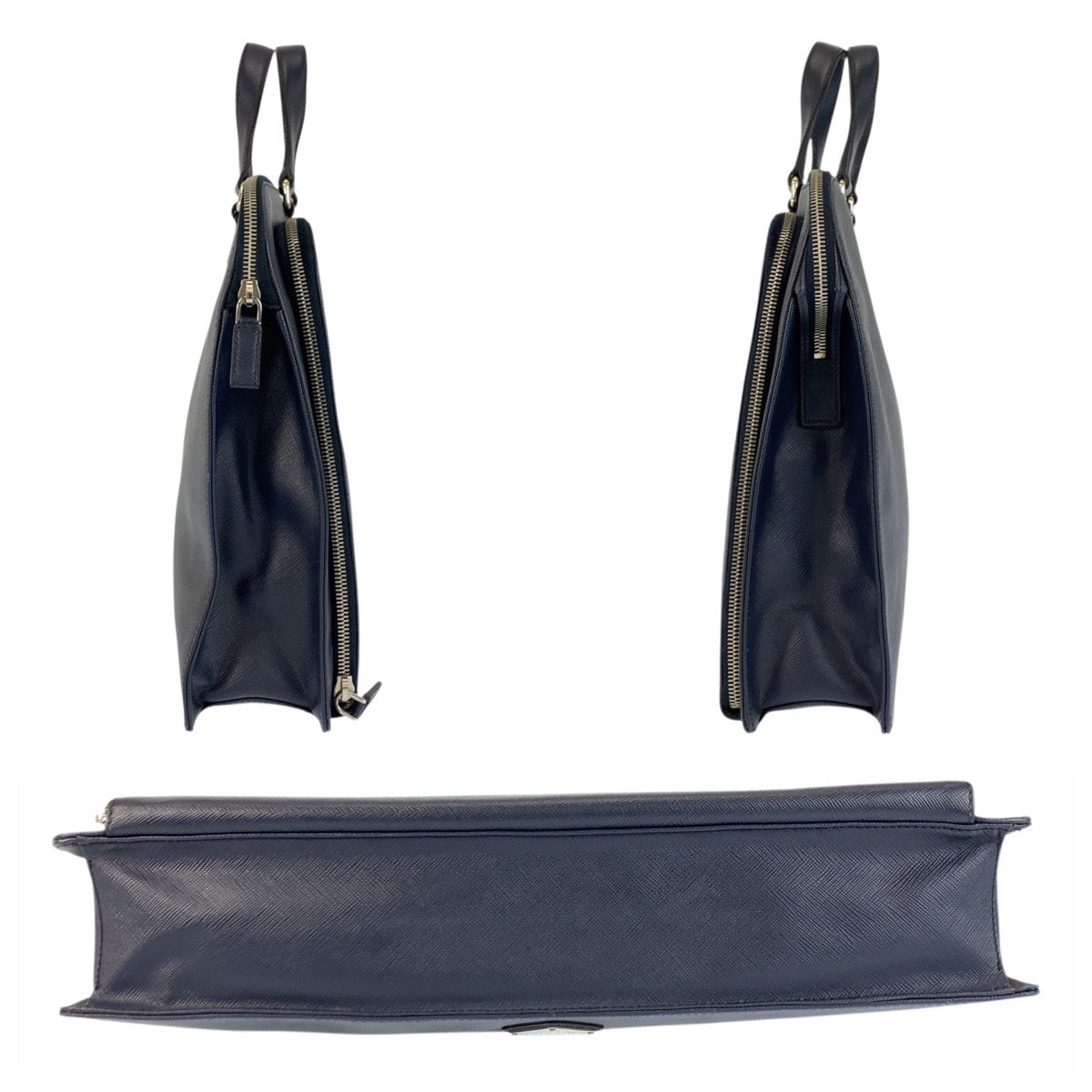 23202
PRADA プラダ サフィアーノ ネイビー シルバー金具 レザー ビジネスバッグ ブリーフケース メンズ A72