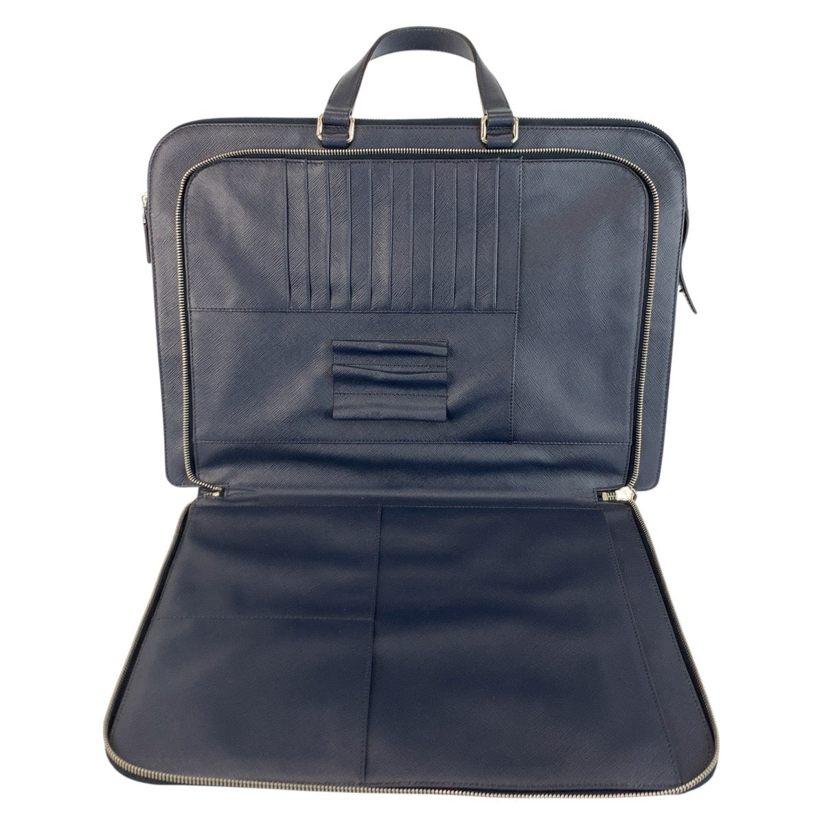 23202
PRADA プラダ サフィアーノ ネイビー シルバー金具 レザー ビジネスバッグ ブリーフケース メンズ A72