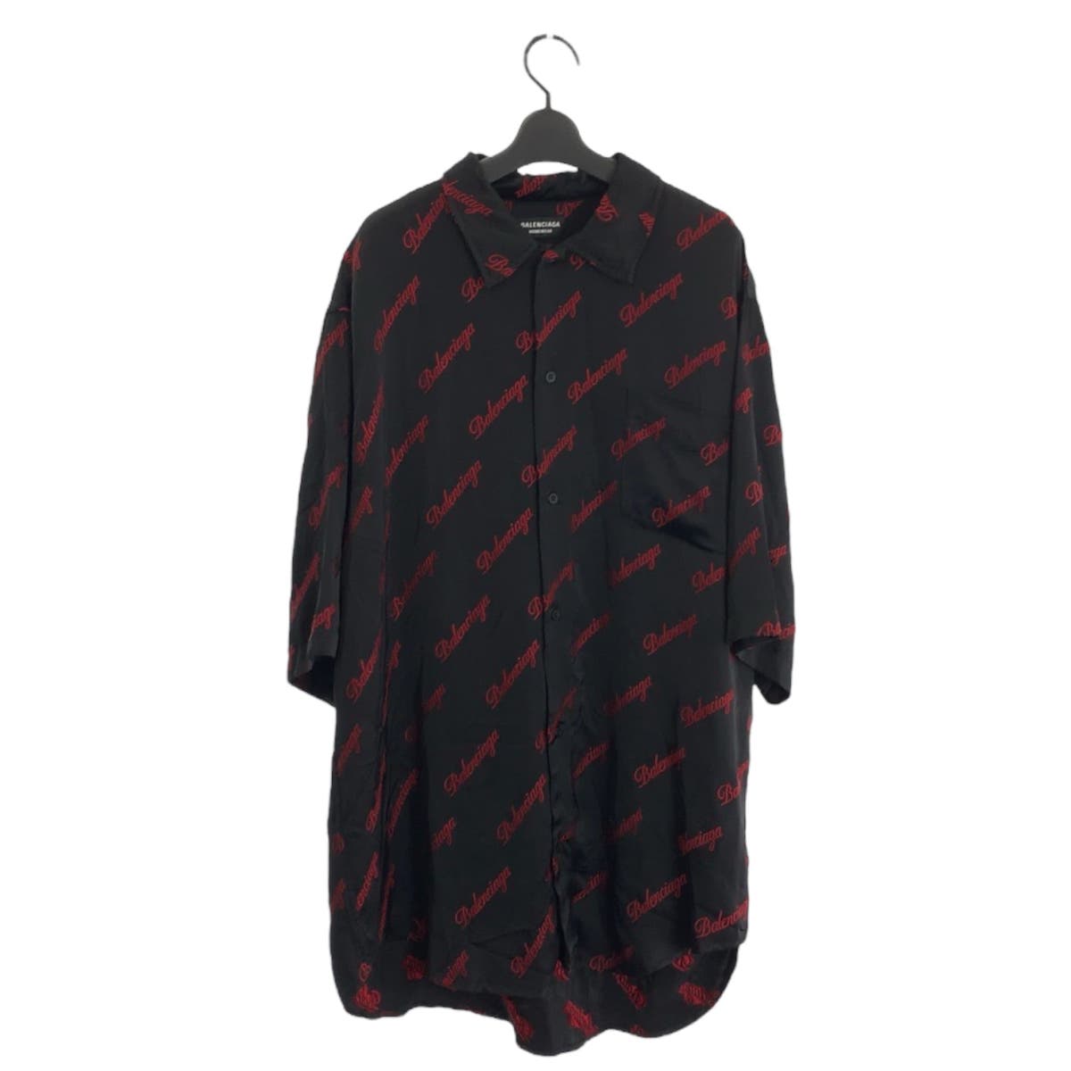 23207
BALENCIAGA バレンシアガ ロゴ総柄 サイズ37 ブラック 黒 レッド レーヨン / コットン 半袖シャツ メンズ ABP49