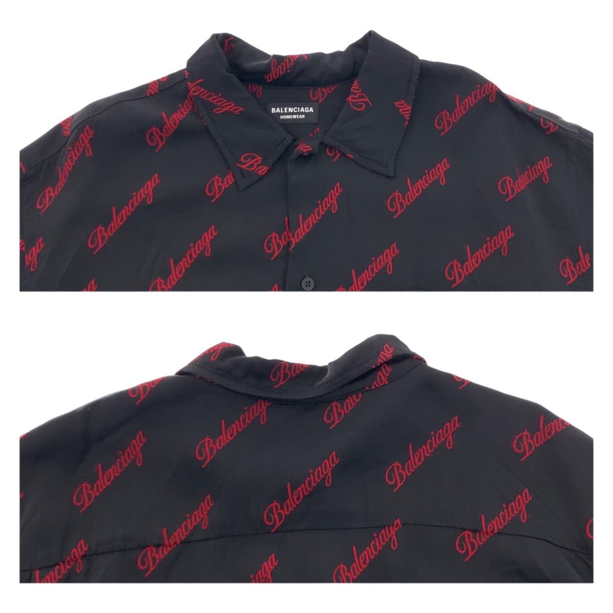 23207
BALENCIAGA バレンシアガ ロゴ総柄 サイズ37 ブラック 黒 レッド レーヨン / コットン 半袖シャツ メンズ ABP49