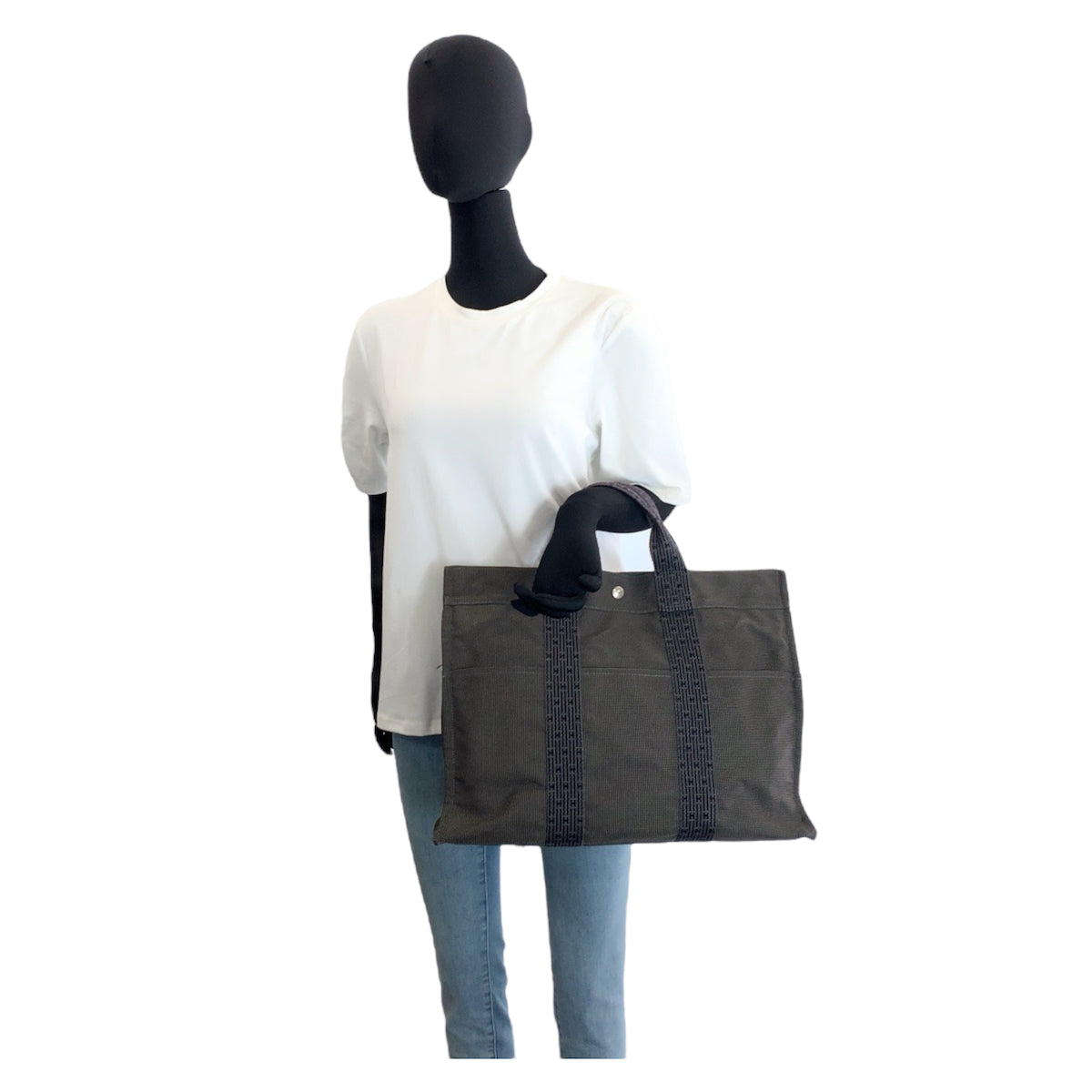 23208
HERMES エルメス エールラインMM グレー シルバー金具 ポリアミド / ポリエステル トートバッグ ハンドバッグ レディース ABP21