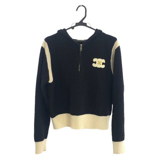 23211
CELINE セリーヌ フーディー サイズM 国内未発売 ブラック ホワイト ゴールド金具 シルバー金具 ウール セーター ニット 長袖 レディース A80