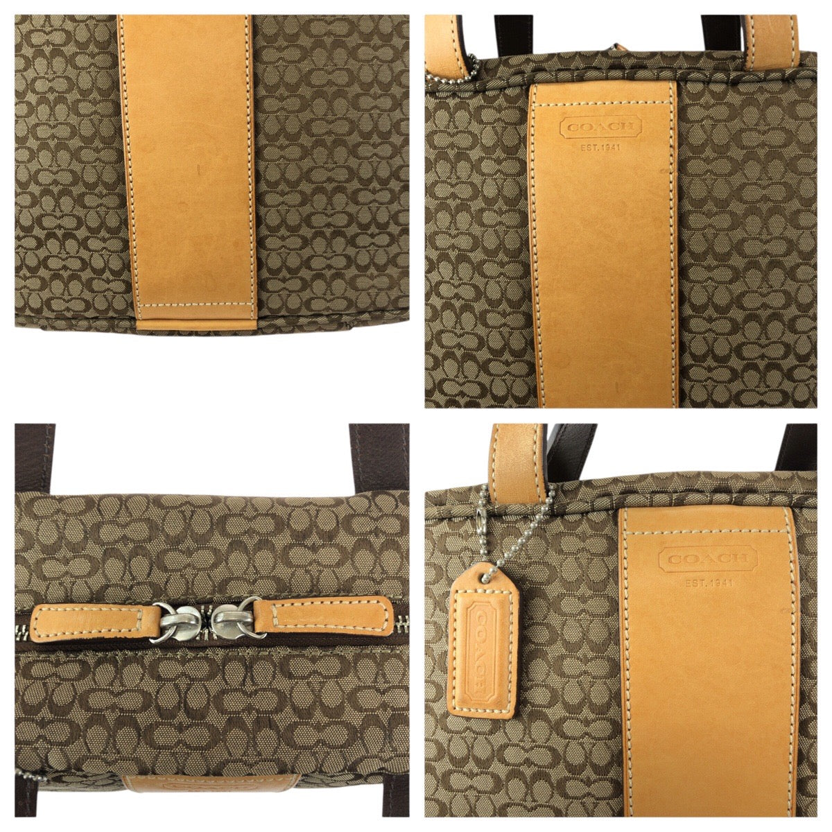 23215
COACH コーチ シグネチャー ブラウン ベージュ シルバー金具 キャンバス / レザー トートバッグ ハンドバッグ レディース ABP7