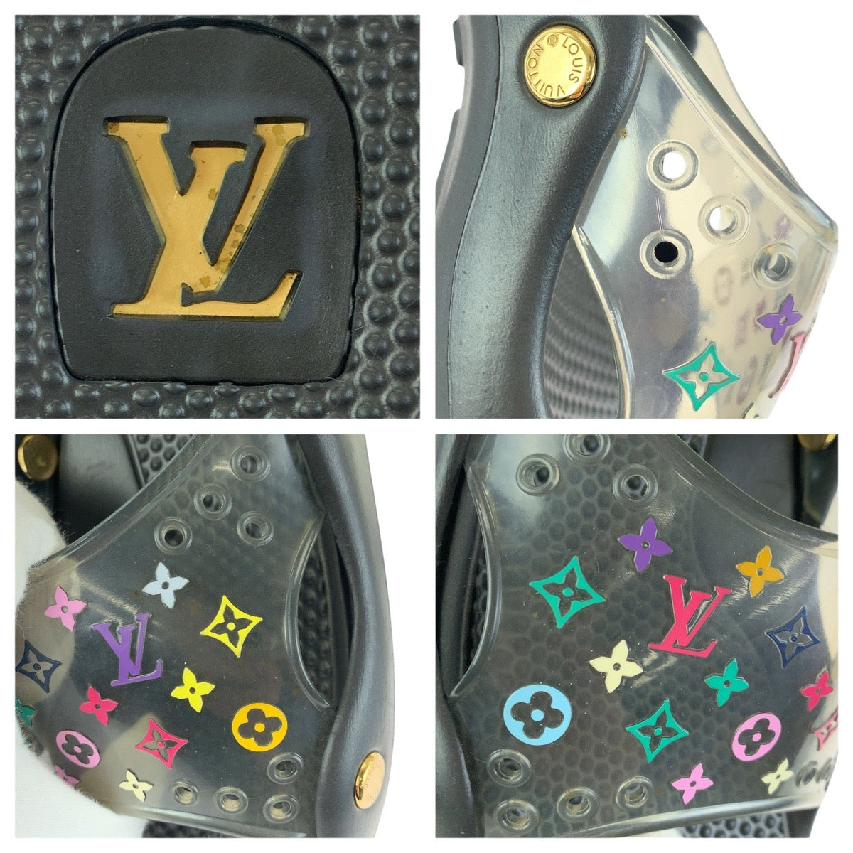 23217
LOUIS VUITTON ルイヴィトン モノグラム マルチカラー サイズ38 ブラック 黒 ゴールド金具 ラバー ビーチサンダル 男女兼用 レディース ABP35