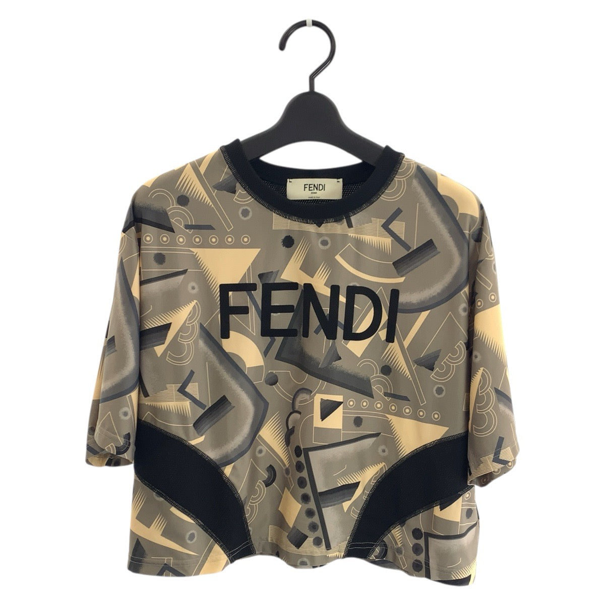 23221
FENDI フェンディ スポーツウェア サイズS カーキ ブラック ポリエステル FAF318 半袖Ｔシャツ レディース A36