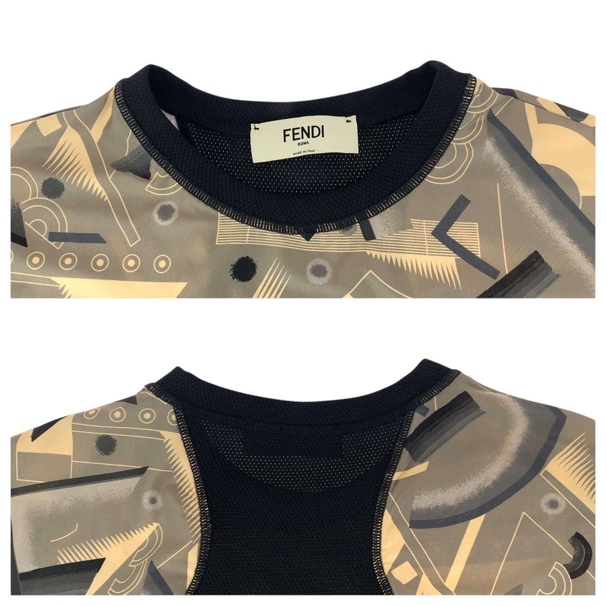 23221
FENDI フェンディ スポーツウェア サイズS カーキ ブラック ポリエステル FAF318 半袖Ｔシャツ レディース A36
