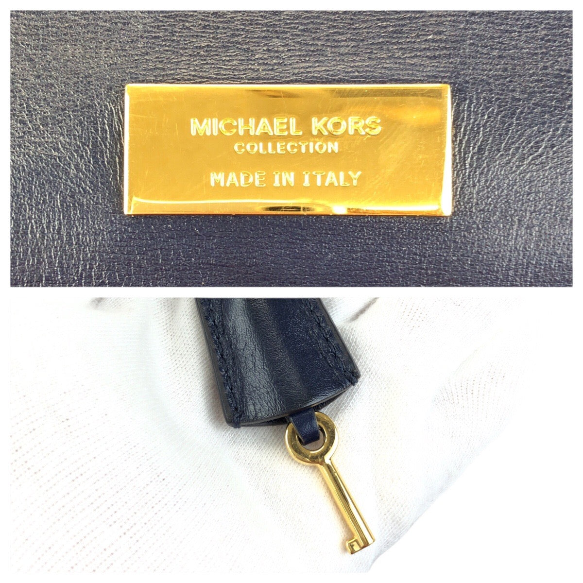 23222
Michael Kors マイケルコース ２way ネイビー ゴールド金具 レザー ショルダーバッグ ハンドバッグ レディース AB6