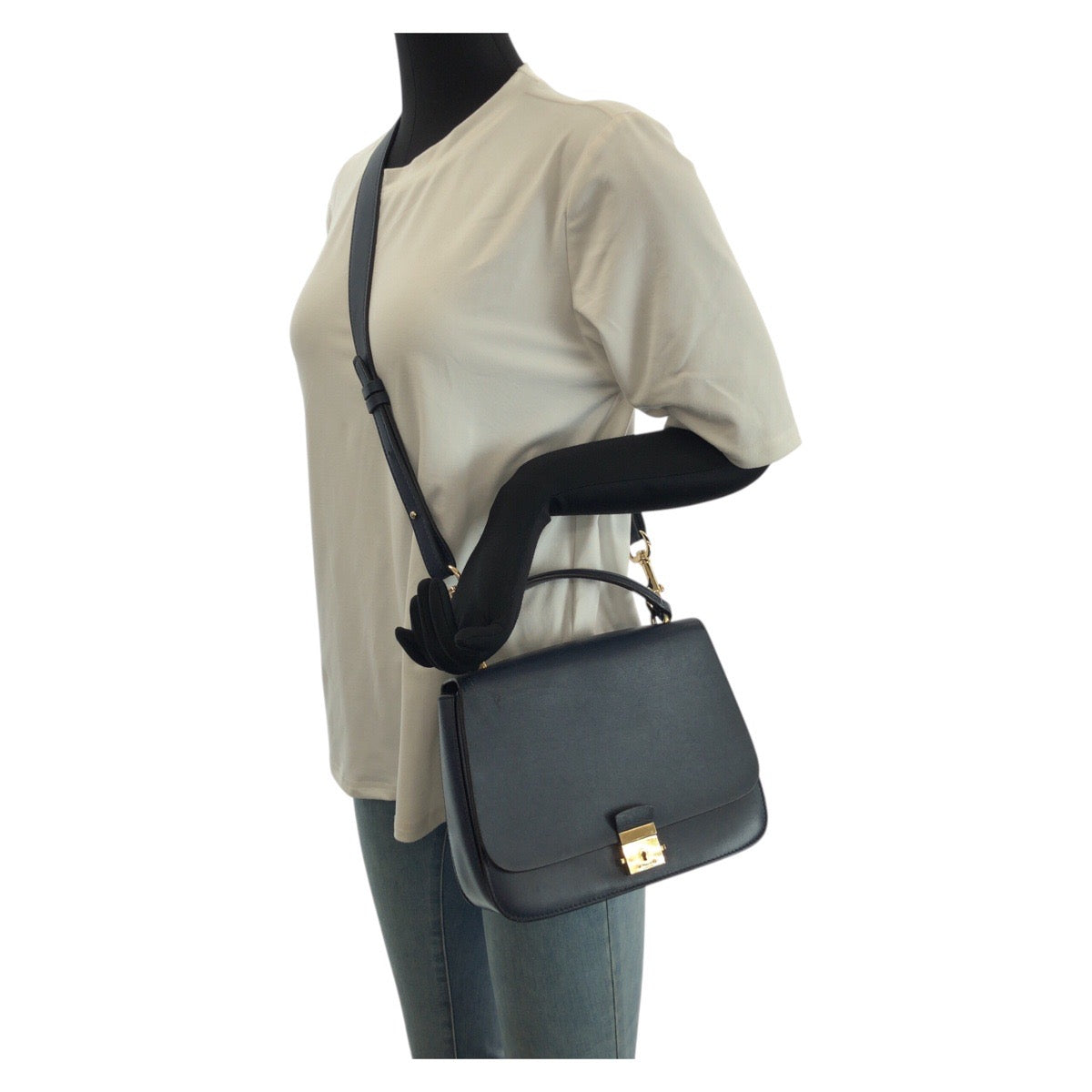 23222
Michael Kors マイケルコース ２way ネイビー ゴールド金具 レザー ショルダーバッグ ハンドバッグ レディース AB6