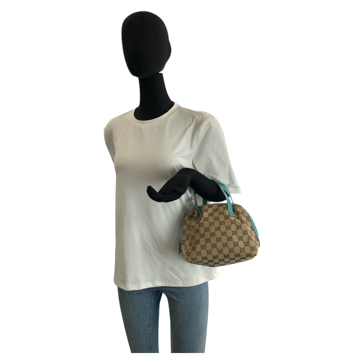 23232
GUCCI GG Canvas / Leather Handbag Vanity Bag Beige Green 124542 Women's A38