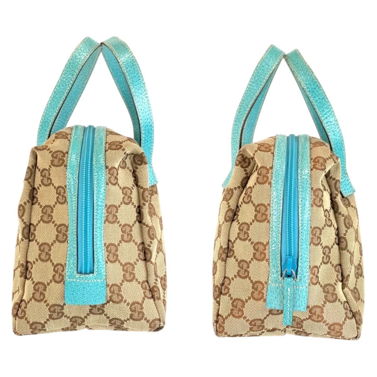 23232
GUCCI GG Canvas / Leather Handbag Vanity Bag Beige Green 124542 Women's A38