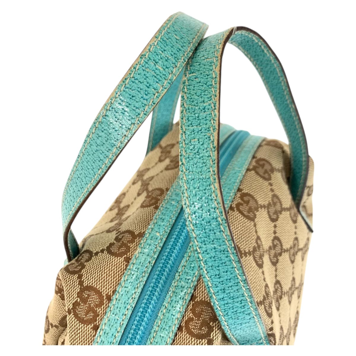 23232
GUCCI GG Canvas / Leather Handbag Vanity Bag Beige Green 124542 Women's A38