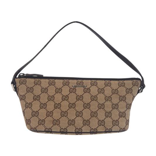 23233
GUCCI グッチ ベージュ ブラウン シルバー金具 GGキャンバス / レザー 07198 ハンドバッグ アクセサリーポーチ レディース AB30