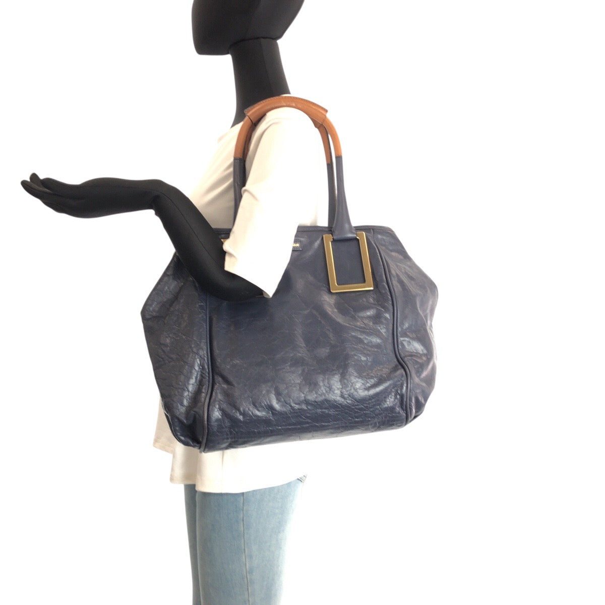 23235
Chloe クロエ ネイビー ブラウン ゴールド金具 レザー 02 12 50 65 トートバッグ ショルダーバッグ レディース ABP28