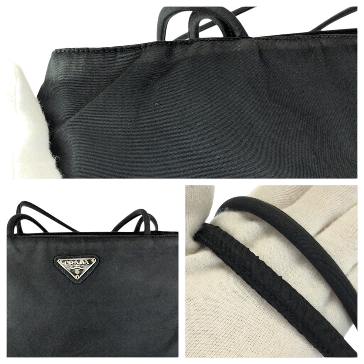 23236
PRADA プラダ テスート 三角ロゴプレート ブラック 黒 シルバー金具 ナイロン トートバッグ ショルダーバッグ レディース ABP35