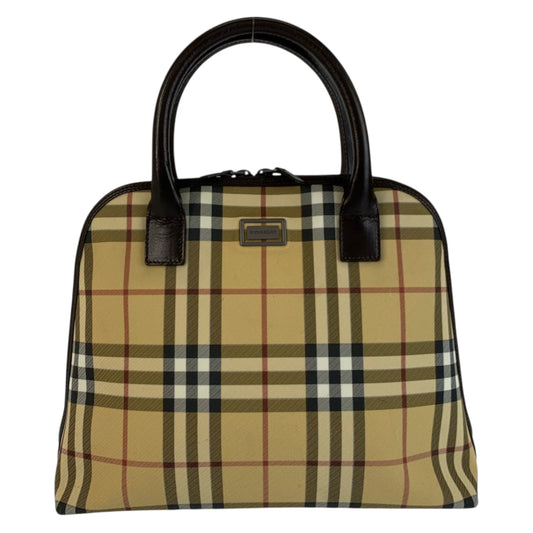 23237
BURBERRY バーバリー チェック柄 ベージュ ブラック PVC / レザー ハンドバッグ レディース ABP28