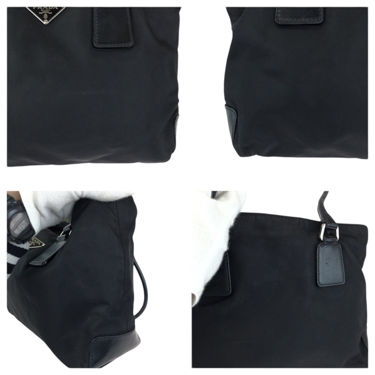 23238
PRADA プラダ テスート 三角ロゴプレート ブラック 黒 シルバー金具 ナイロン / レザー トートバッグ ショルダーバッグ レディース B28