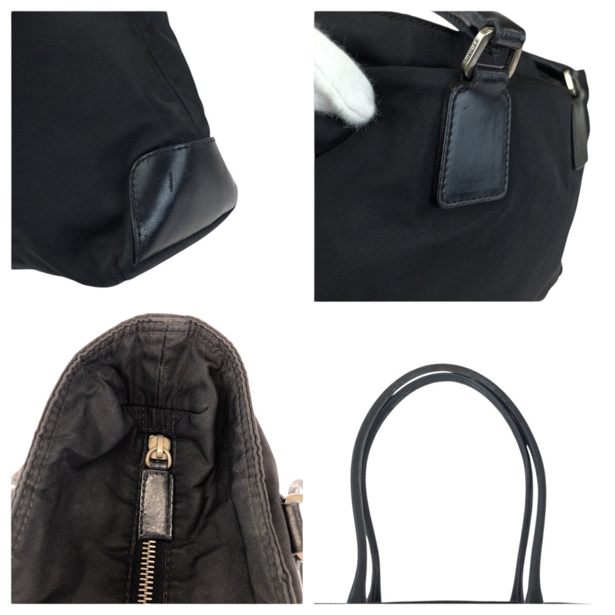 23238
PRADA プラダ テスート 三角ロゴプレート ブラック 黒 シルバー金具 ナイロン / レザー トートバッグ ショルダーバッグ レディース B28