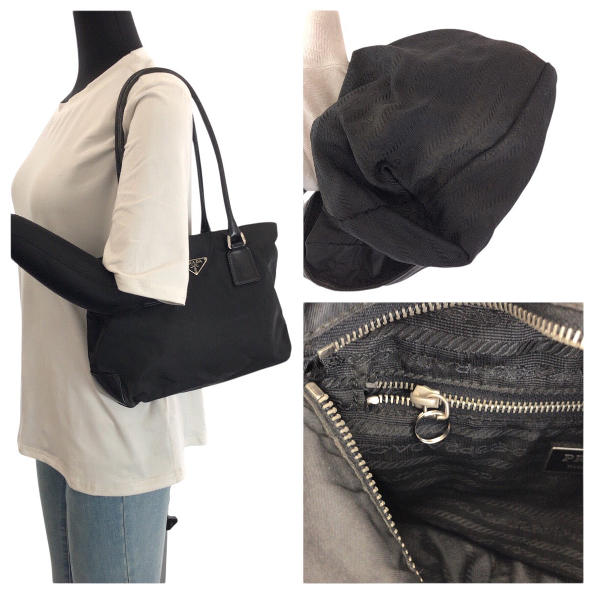 23238
PRADA プラダ テスート 三角ロゴプレート ブラック 黒 シルバー金具 ナイロン / レザー トートバッグ ショルダーバッグ レディース B28