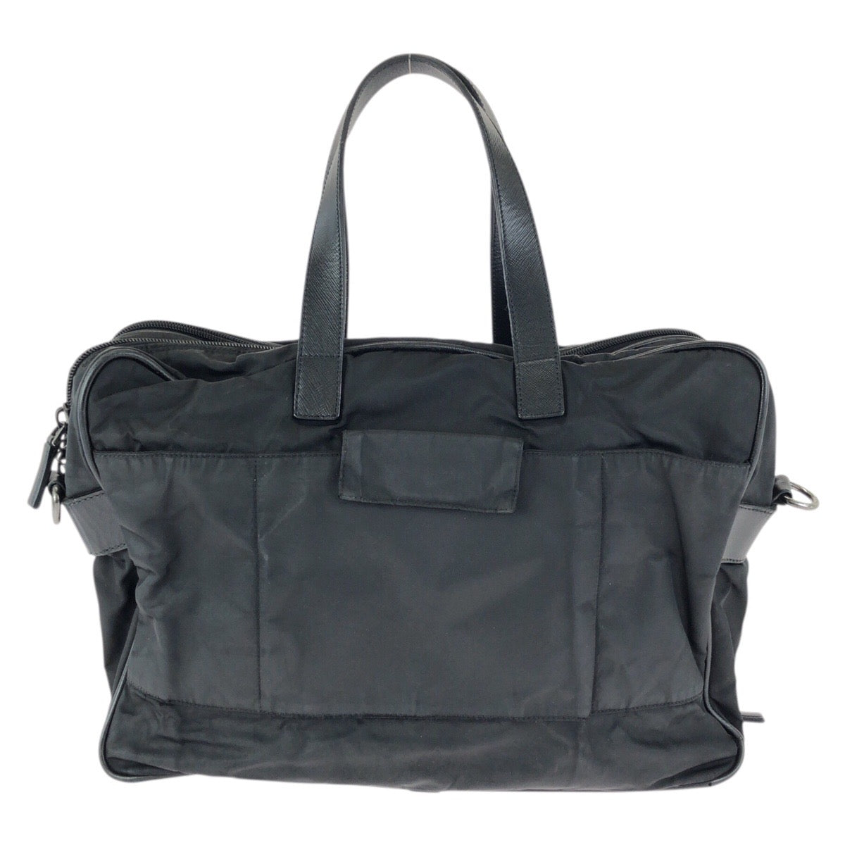23239
PRADA プラダ テスート サフィアーノ 三角ロゴプレート ブラック 黒 シルバー金具 ナイロン / レザー ビジネスバッグ ブリーフケース ショルダーバッグ メンズ AB35