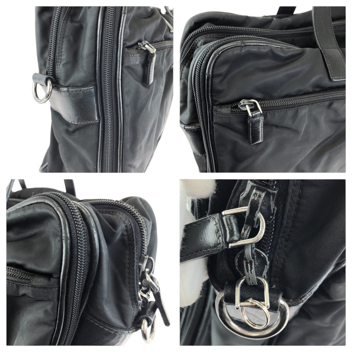 23239
PRADA プラダ テスート サフィアーノ 三角ロゴプレート ブラック 黒 シルバー金具 ナイロン / レザー ビジネスバッグ ブリーフケース ショルダーバッグ メンズ AB35