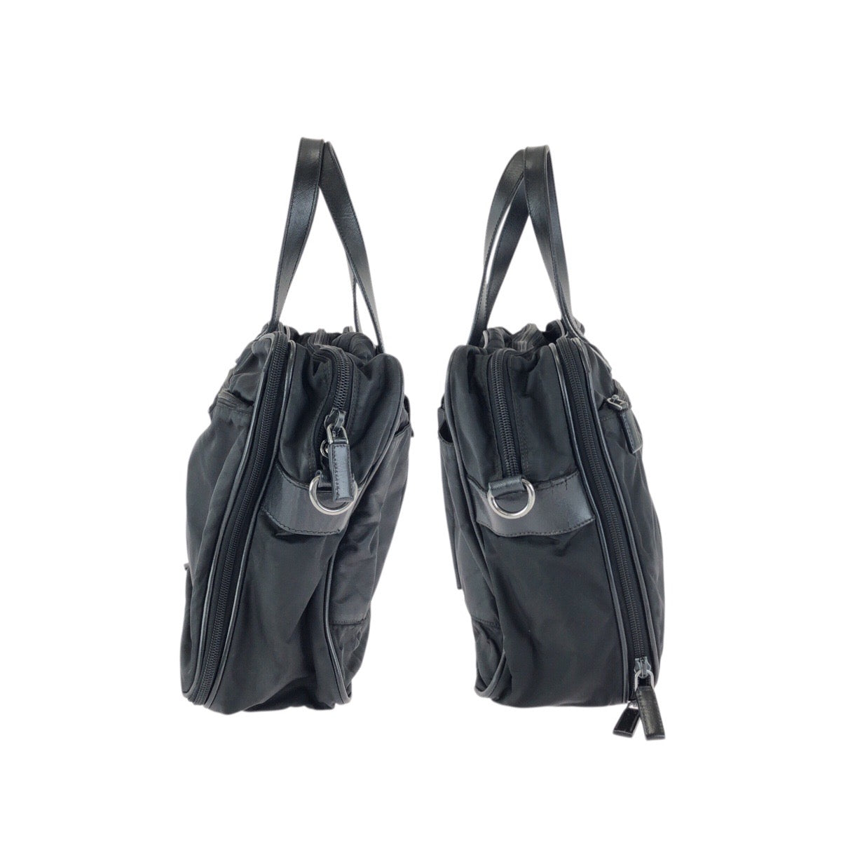 23239
PRADA プラダ テスート サフィアーノ 三角ロゴプレート ブラック 黒 シルバー金具 ナイロン / レザー ビジネスバッグ ブリーフケース ショルダーバッグ メンズ AB35