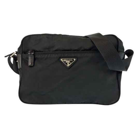 23244
PRADA プラダ テスート 三角ロゴプレート ブラック 黒 シルバー金具 ナイロン ショルダーバッグ ポシェット レディース AB36